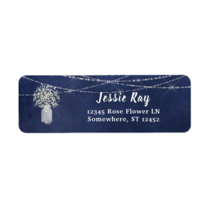 Baby's Breath Chalkboard Blu & String Light Return Return Address Label