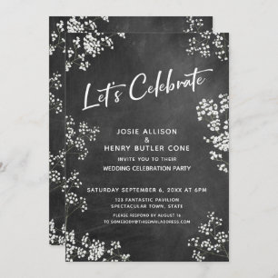 Baby's Breath Chalkboard Modern Let's Celebrate Invitation