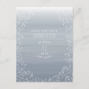 Baby's Breath Chambray Watercolor Save The Date Announcement Postcard