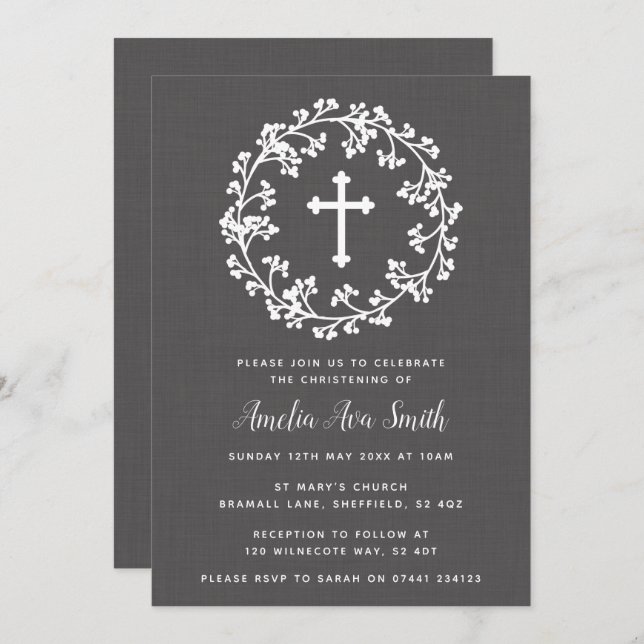 Baby's-breath Christening Invitation (Front/Back)