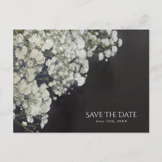 Baby's Breath Dark Wood Rustic Save the Date Announcement Postcard (Front)