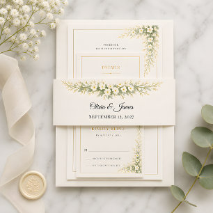 Baby's Breath Elegant Floral  Invitation Belly Band