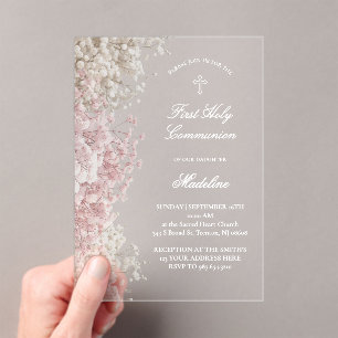 Baby's Breath First Communion Acrylic Invitations