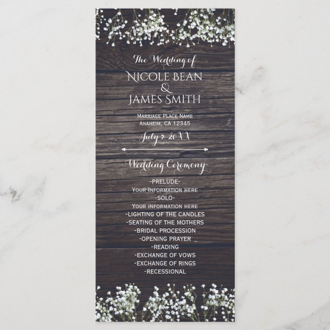 Baby's Breath Floral & Dark Rustic Wood Program (Front)