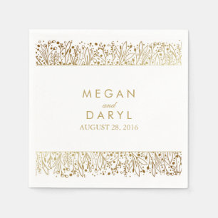 Baby's Breath Floral Gold Frame Wedding Napkin