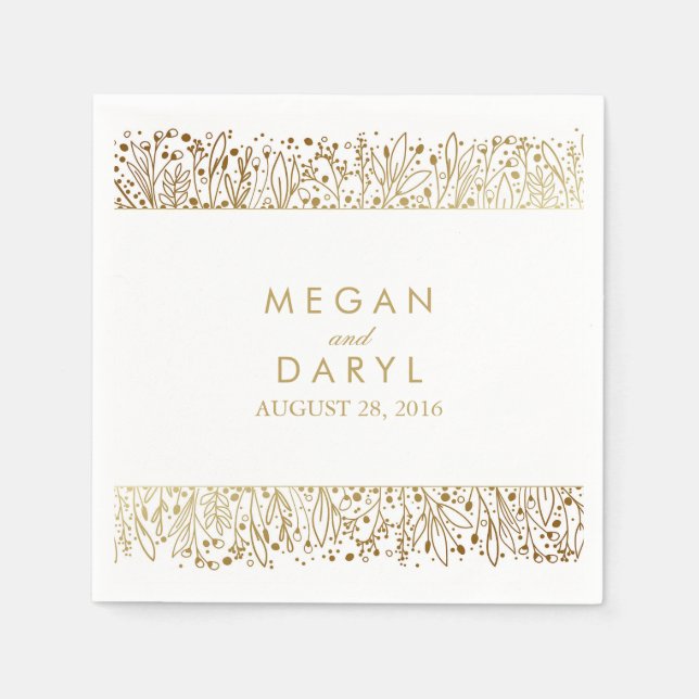 Baby's Breath Floral Gold Frame Wedding Napkin (Front)