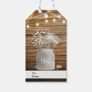 Baby's Breath Floral in Rustic Mason Jar & Lights Gift Tags