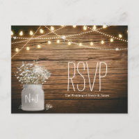 Baby's Breath Floral in Rustic Mason Jar RSVP