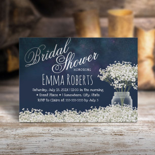 Baby's Breath Floral Jar Navy Blue Bridal Shower Invitation
