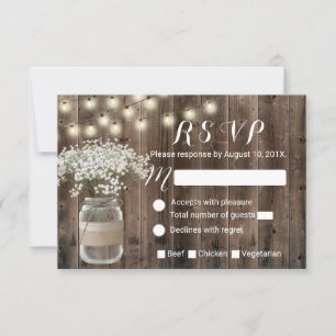 Baby's Breath Floral Jar Rustic Barn Wood RSVP Card