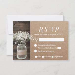 Baby's Breath Floral Jar Rustic Kraft RSVP Card