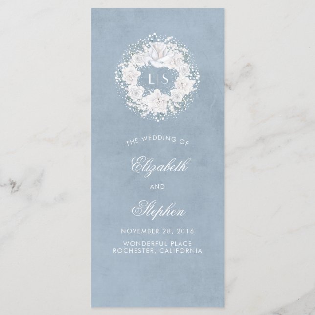 Baby's Breath Floral Monogram Dusty Blue Programs (Front)