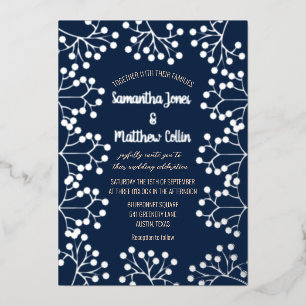 Baby's Breath Floral Navy Blue Gold Foil Wedding