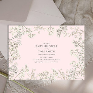 Baby's Breath Floral Pink Baby Shower Invitation