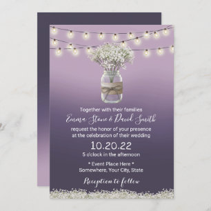 Baby's Breath Floral Purple Ombre Rustic Wedding Invitation