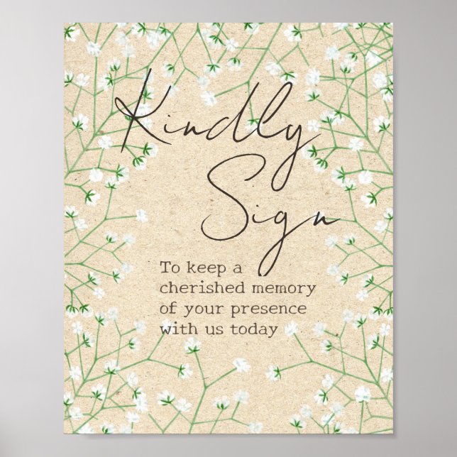 Baby's Breath Floral Rustic Kindly Sign Guest Book (Front)