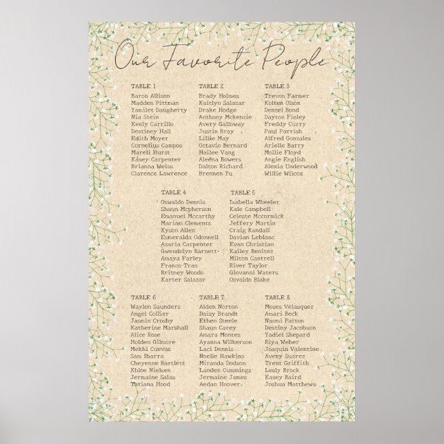  Baby's Breath Floral Rustic Wedding Seating Chart (Front)