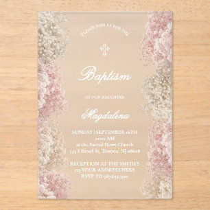 Baby's Breath flowers baby girl Baptism Acrylic Invitations