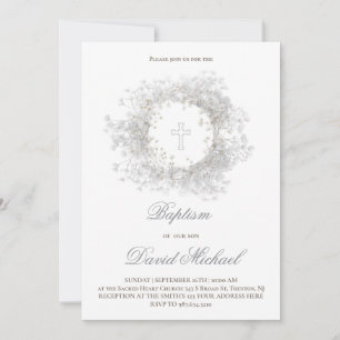 Baby's Breath flowers Baptism Invitation