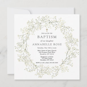 Baby's Breath Flowers Baptism Invitation