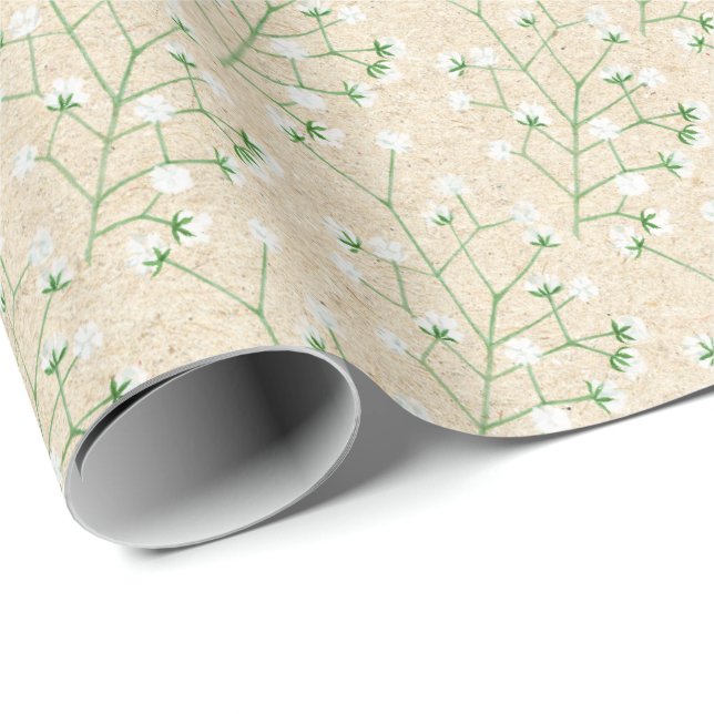    Baby's Breath Flowers Boho Chic Baptism Wedding Wrapping Paper (Roll Corner)