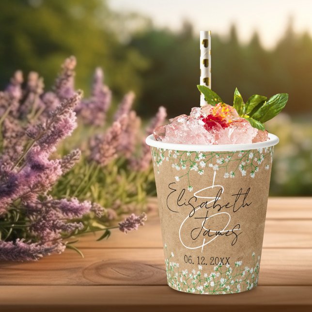 Baby's Breath Flowers Elegant Rustic Boho Wedding Paper Cups (Creator Uploaded)