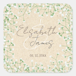 Baby's Breath Flowers Elegant Rustic Boho Wedding Square Sticker