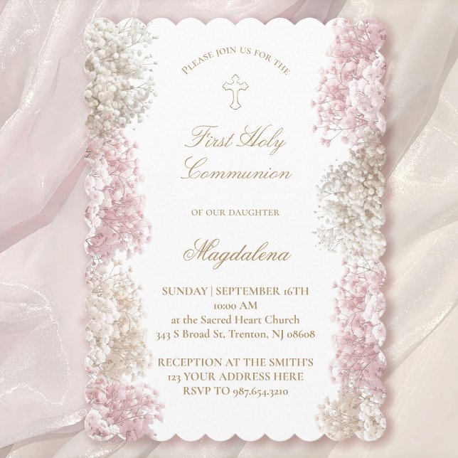 Baby's Breath flowers First Communion Invitation (Creator Uploaded)