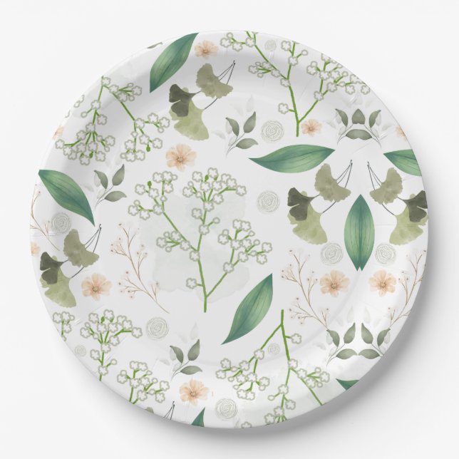 Baby's Breath Flowers Paper Plate (Front)