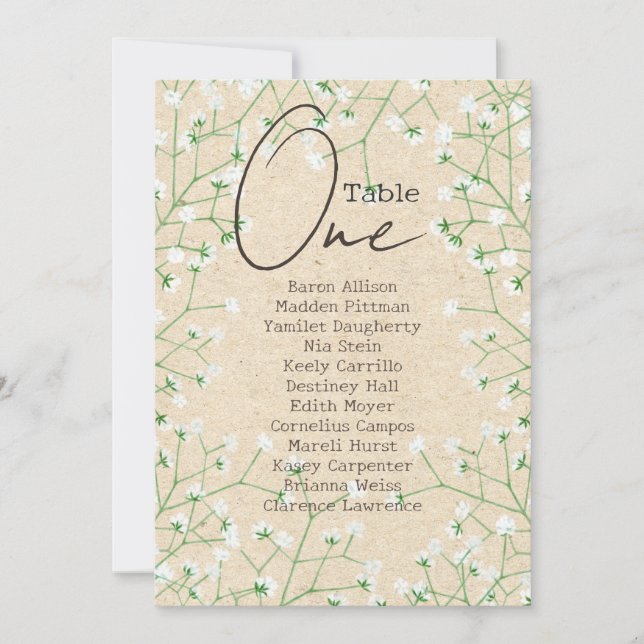 Baby's Breath Flowers Rustic Wedding Seating Chart Invitation (Front)