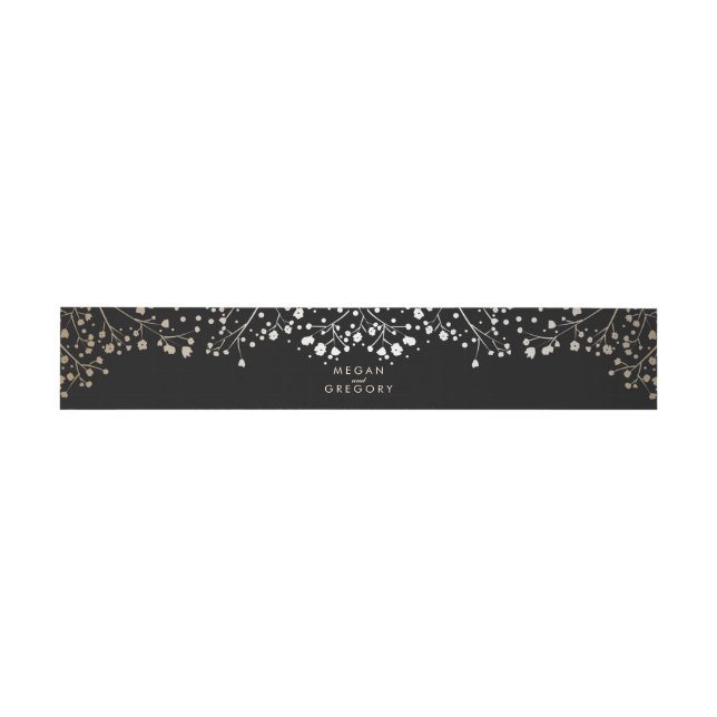 Baby's Breath Gold amd Black Wedding Invitation Belly Band (Flat)