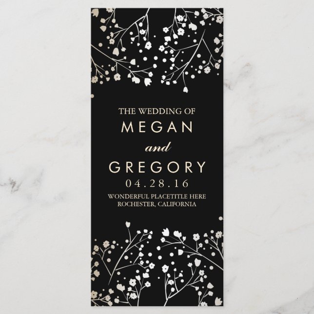 Baby's Breath Gold and Black Wedding Programs (Front)