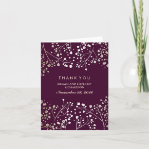 Baby's Breath Gold and Plum Wedding Thank You Card
