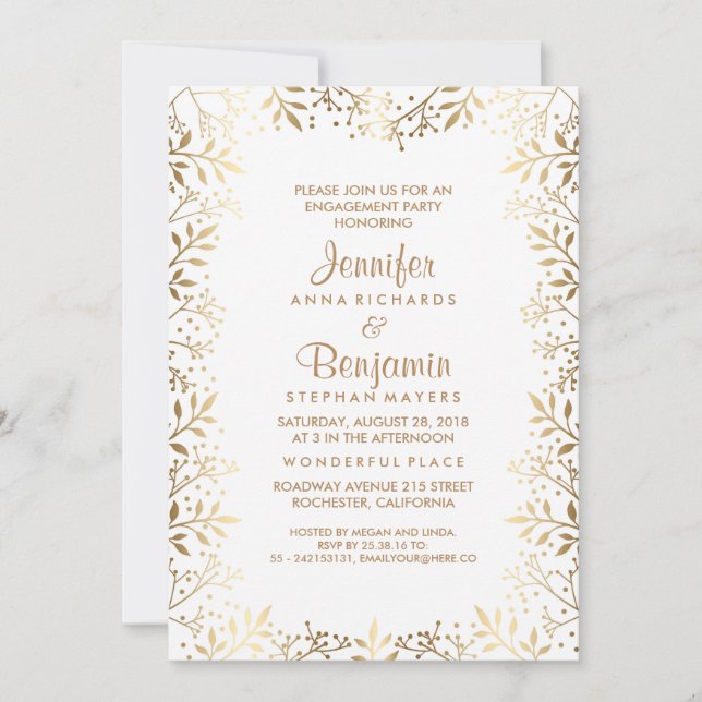 Baby's Breath Gold and White Engagement Party Invitation (Front)