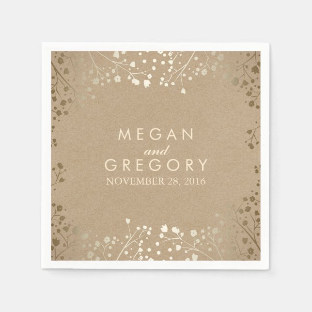 Baby's Breath Gold Floral Wedding Napkin (Front)