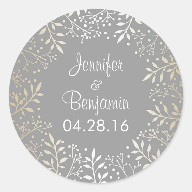 Baby's Breath Gold Foil Wedding Classic Round Sticker (Front)