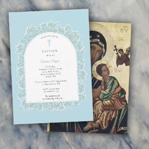 Baby's Breath Greek Orthodox Baptism Blue Boy Invitation