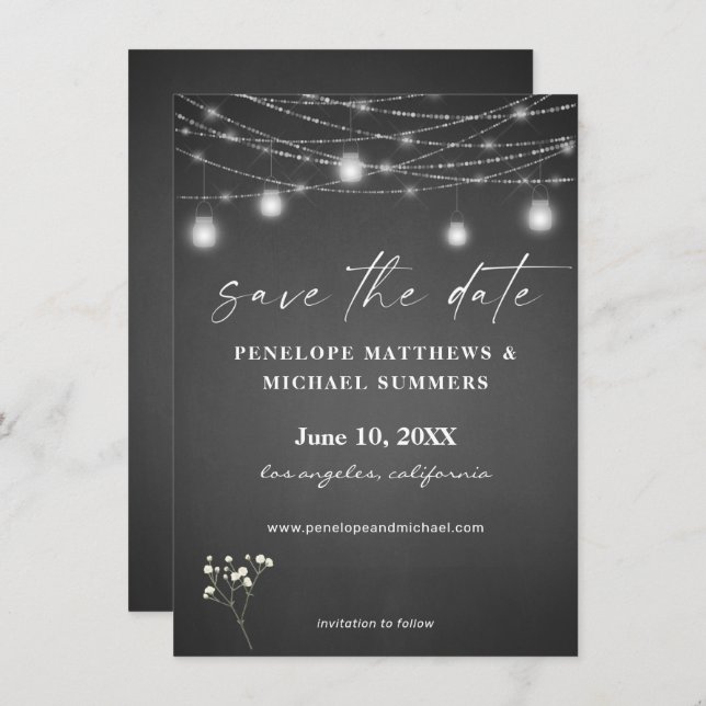 Baby's Breath Grey Chalkboard Save The Date (Front/Back)