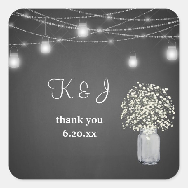 Baby's Breath, Grey Chalkboard String Lights Square Sticker (Front)