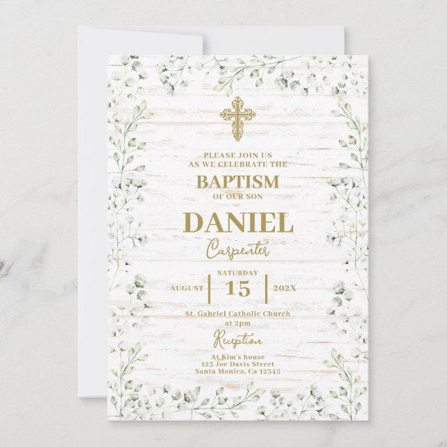 Baby's Breath Gypsophila​ Baptism  Invitation (Front)
