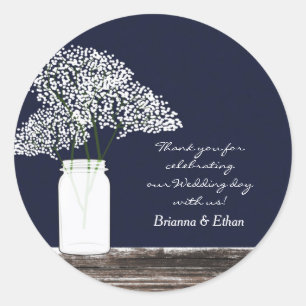Baby's Breath in Mason Jar Rustic Blue Stickers