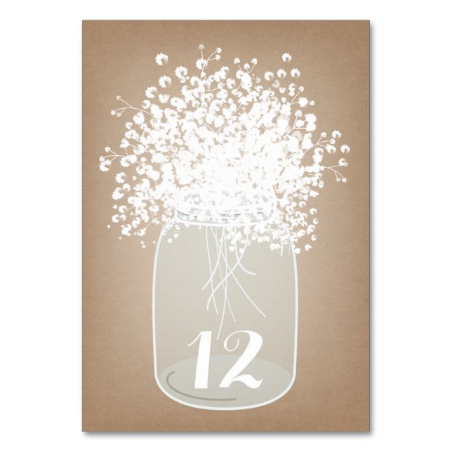 Baby's Breath Jar Cardstock Inspired Table Number (Front)