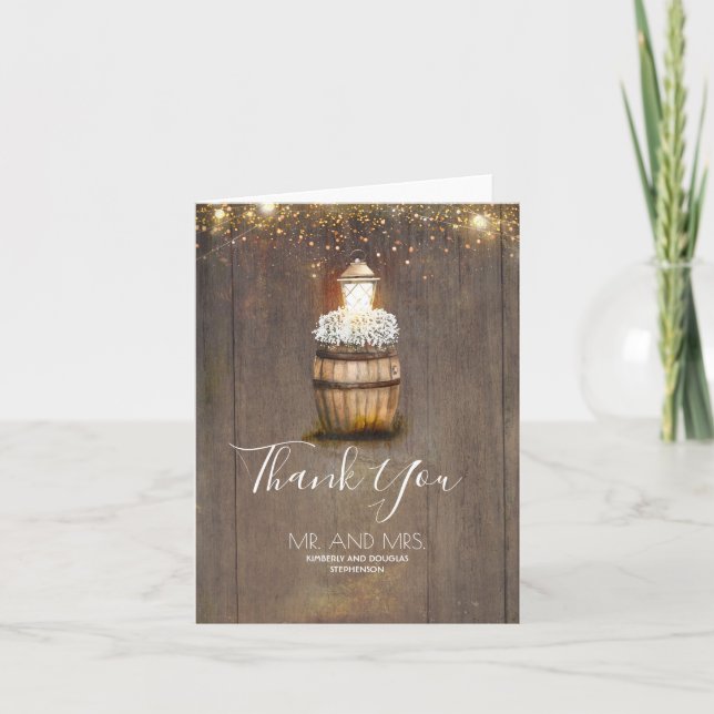 Baby's Breath Lantern Rustic Wedding Thank You Card (Front)