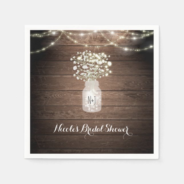 Baby's Breath & Lights Rustic Wedding Reception Napkin (Front)
