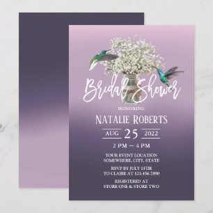 Baby's Breath & Love Birds Purple Bridal Shower Invitation