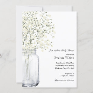 Baby's Breath Mason Jar Baby Shower invitation