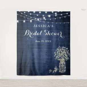Baby's Breath Mason Jar Bridal Shower Backdrop Tapestry