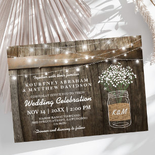 Baby's Breath Mason Jar Country Rustic Wedding Invitation
