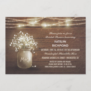 Baby's Breath Mason Jar Lights Bridal Shower Invitation