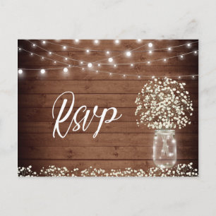 Baby's Breath Mason Jar RSVP Card with Meal Choice